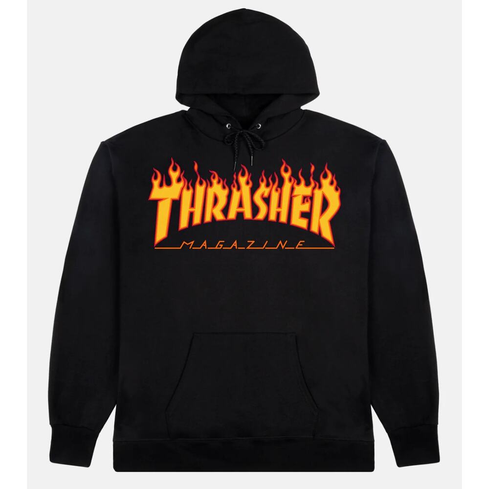 NWT Black Thrasher Graphic Flame Skate Hoodie SZ S